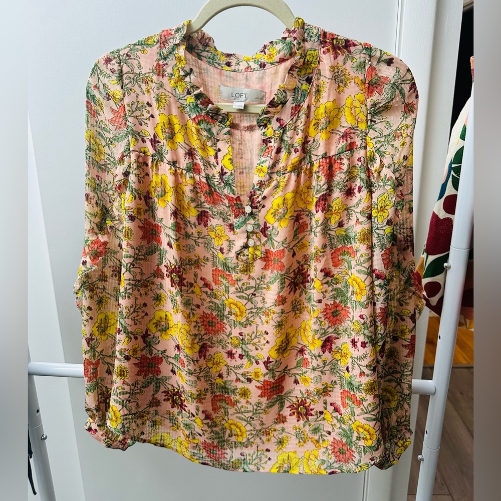 LOFT Women's Floral Blouse - Pink, Yellow, Green